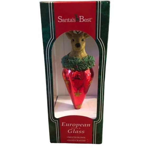 VTG 1996 Santa’s Best European Glass Deer Ornament 6” Mouth Blown Hand Crafted - Picture 1 of 6